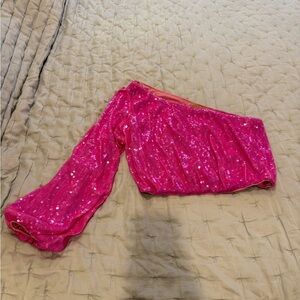 Show Me Your MuMu Pink Sequin One-Shoulder Blouse